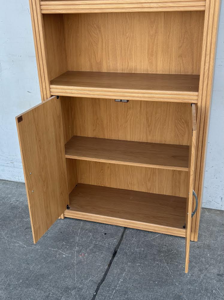 Honey Maple Particleboard 5-Shelf Bookcase with Doors Bookshelf Tall