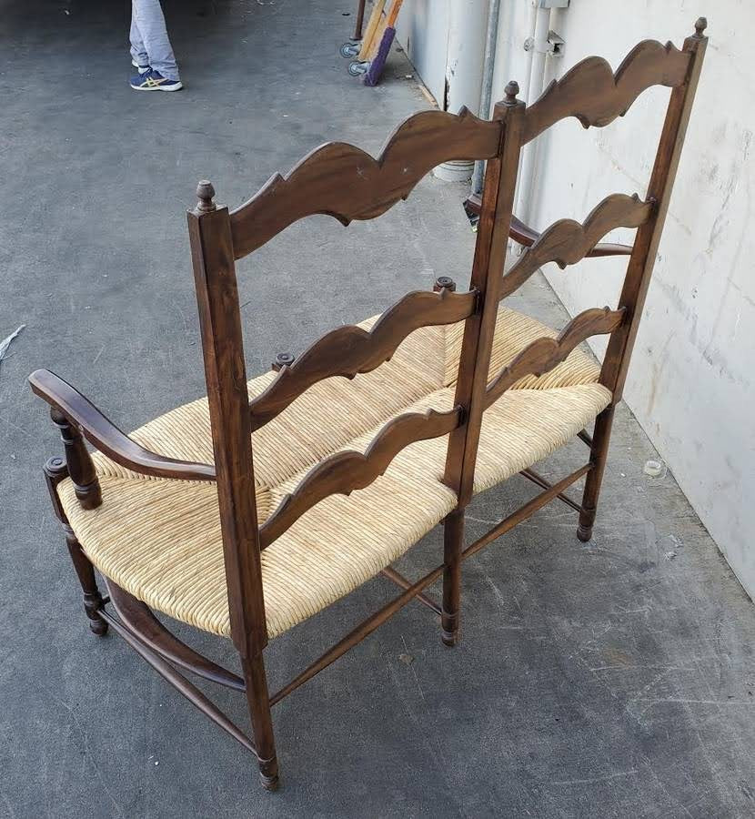 Wicker seat outdoor/patio bench dark wood