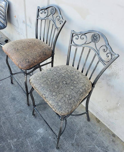 Bar/counter metal stools/chairs (2) brown cushion