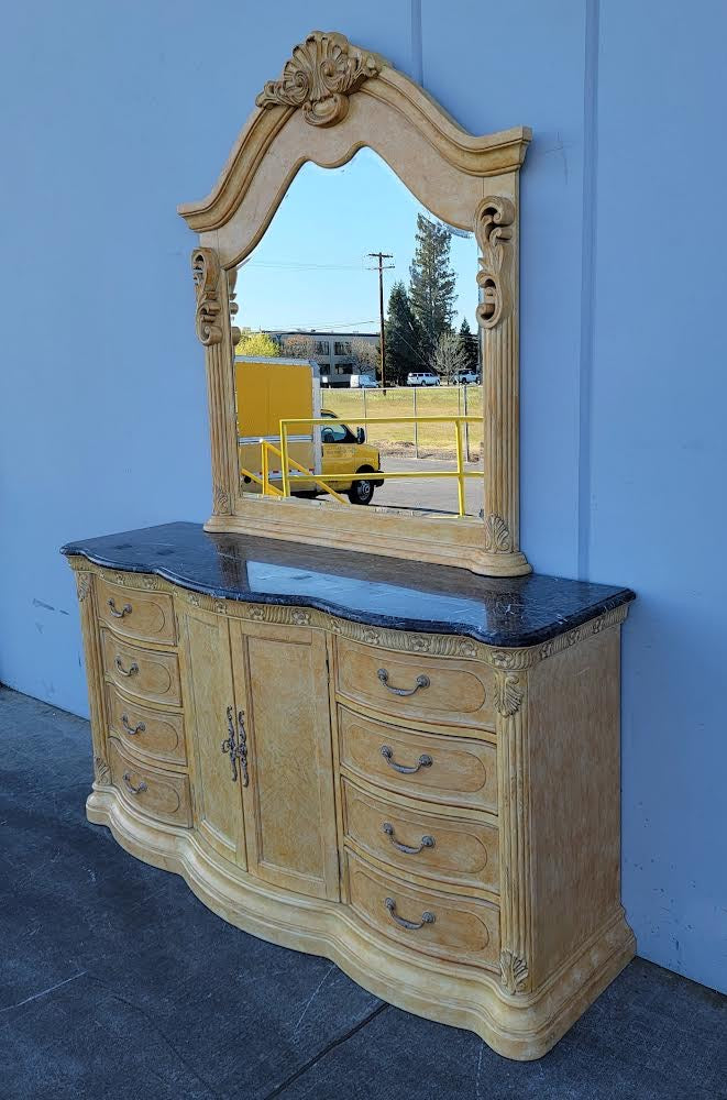 Antique/vintage dresser with mirror black marble top light wood