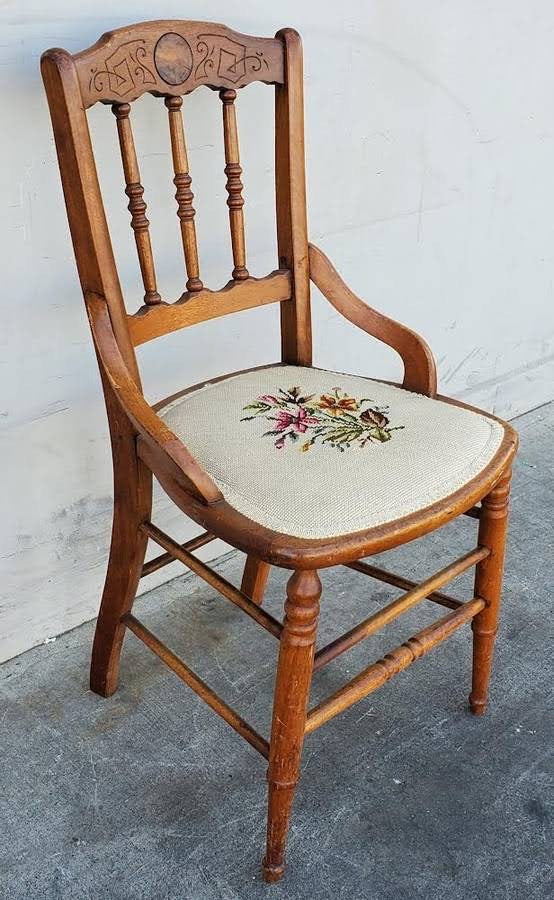 Perry’s Upholstery needlepoint floral cushion armchair