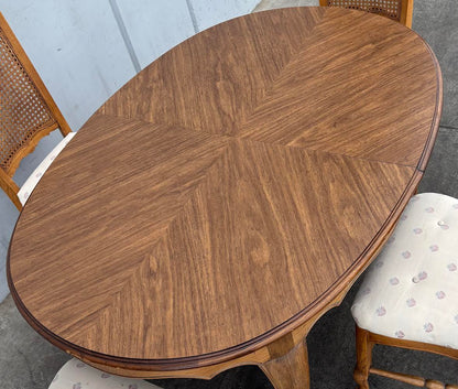 Vintage Dining Table with 4 Chairs Cane