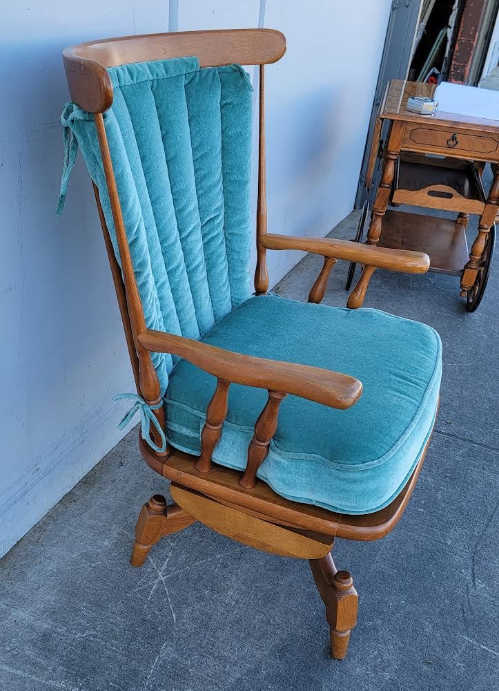 Antique/vintage blue cushion platform rocking chair