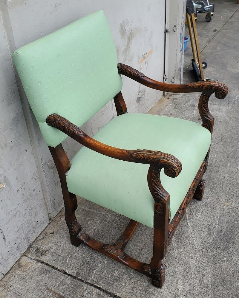 Green carved armchair antique/vintage