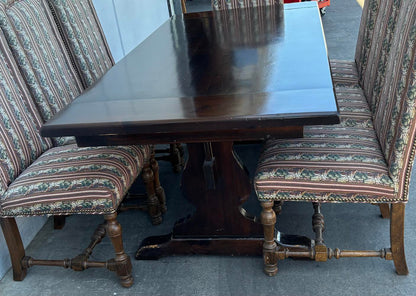 Dining table dark wood with drop sides and 8 chair set