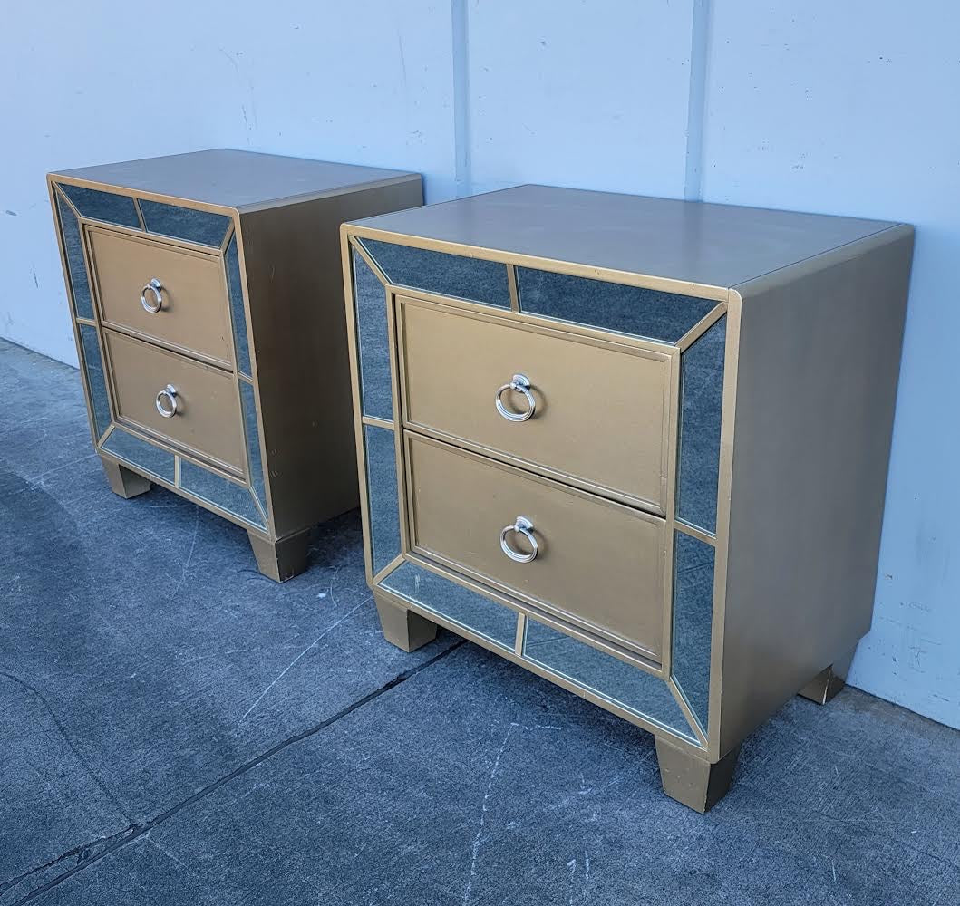 Abbyson living chateau goldtone wood mirrored 2-drawer nightstands (2 available)