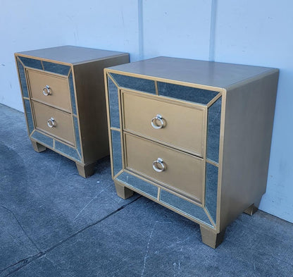 Abbyson living chateau goldtone wood mirrored 2-drawer nightstands (2 available)