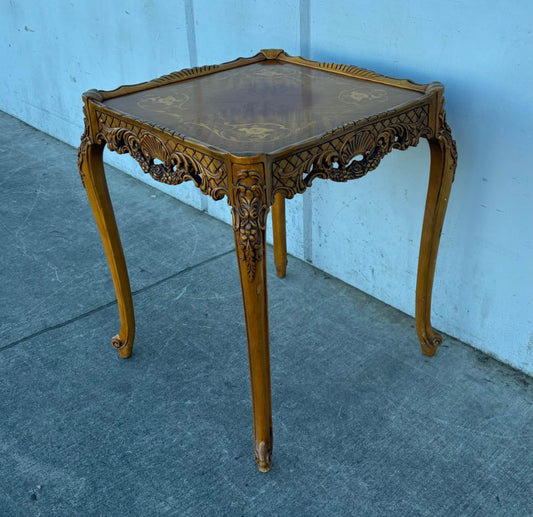 Antique French Provincial Ornate Hand Carved Accent End Table
