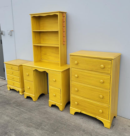yellow bedroom set highboy dresser , desk with hutch and nightstand