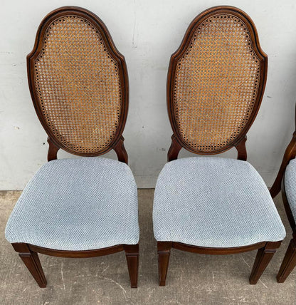 4 Matching Drexel Heritage Walnut & Cane French Provincial Louis XVI Dining Side Chairs Blue
