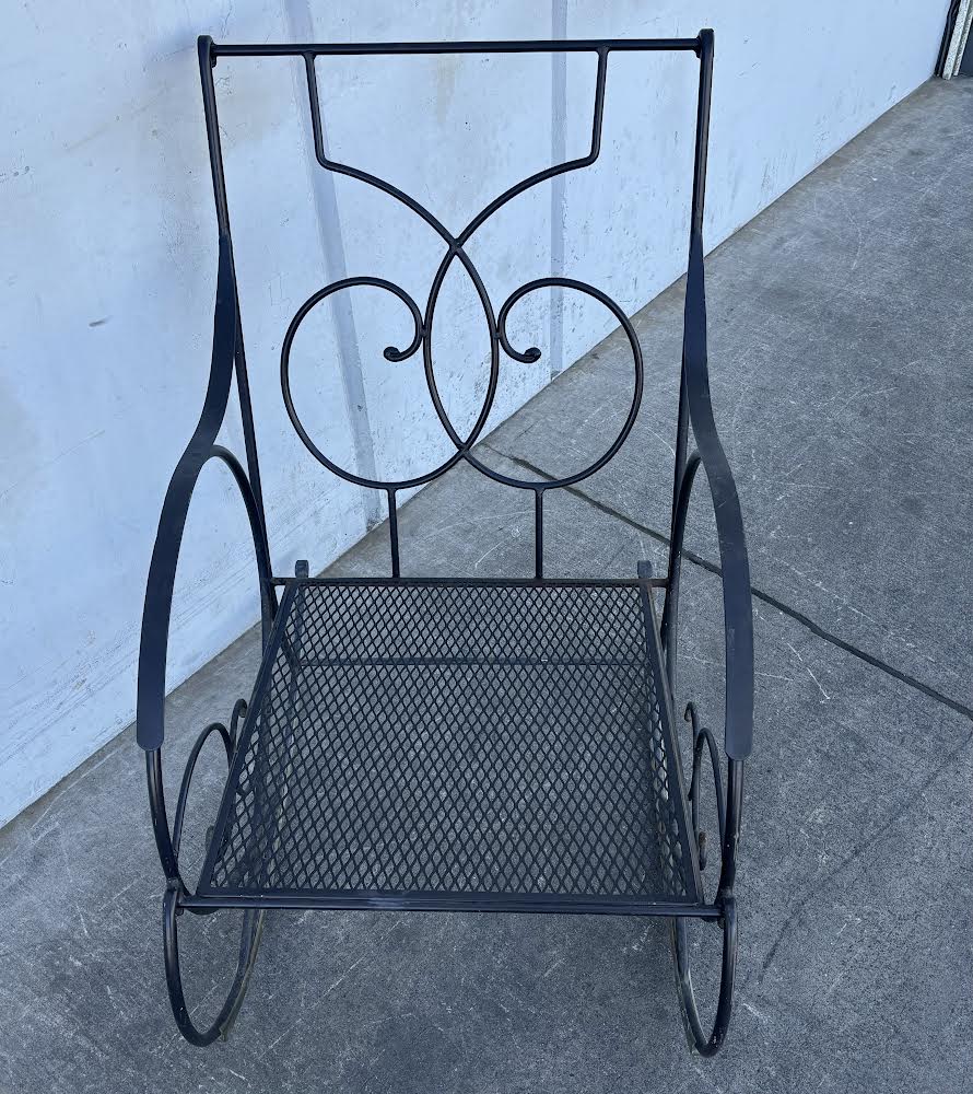 Outdoor Rocking Chair Metal Black with floral cushion