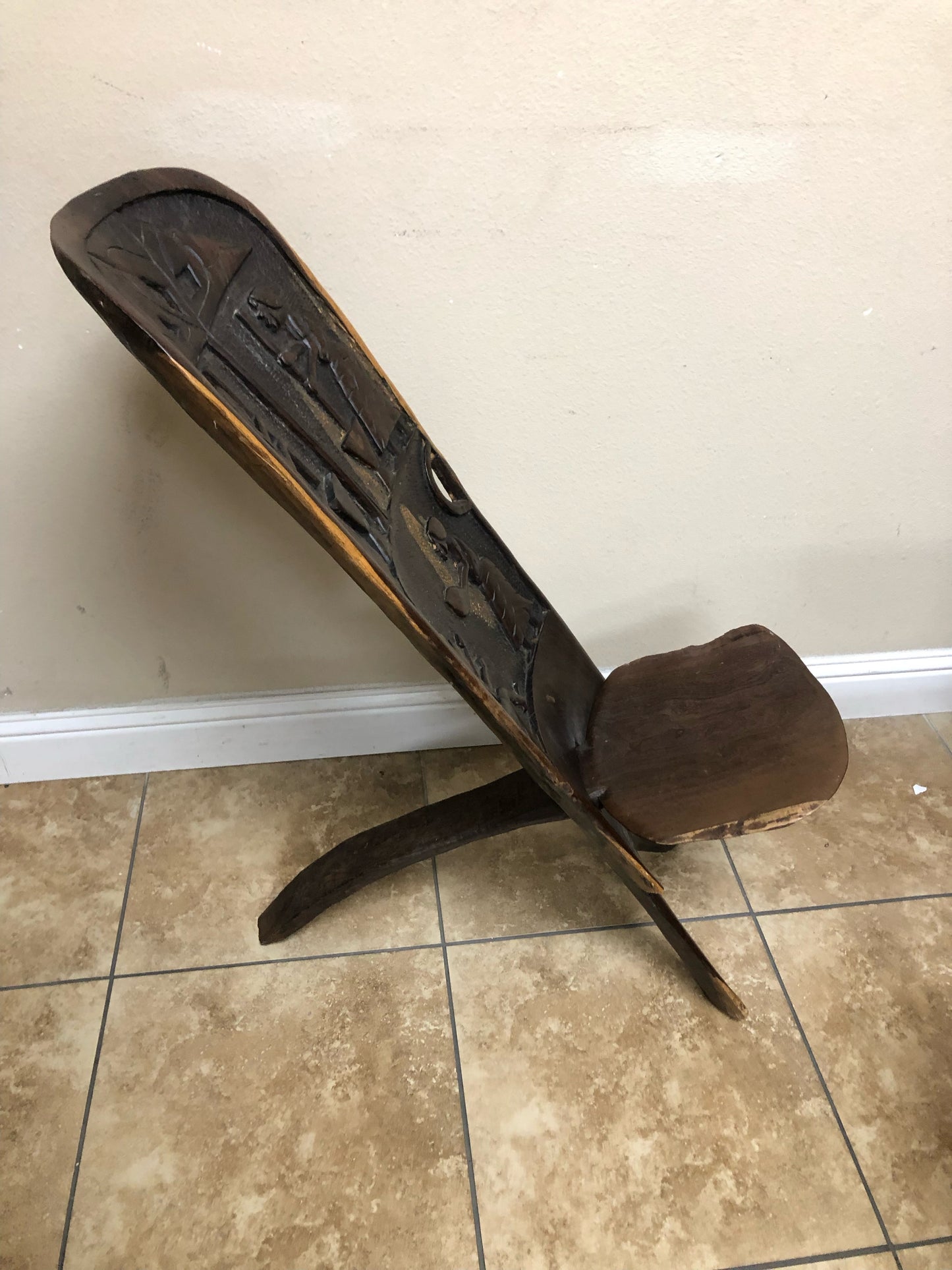 1950s Vintage African Palaver Chair, Handmade Tribal Hardwood Chairs