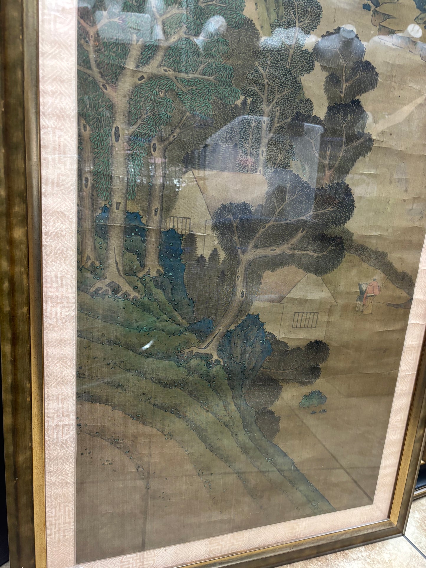 Asian / Chinese/ Japanese silk vintage framed painting