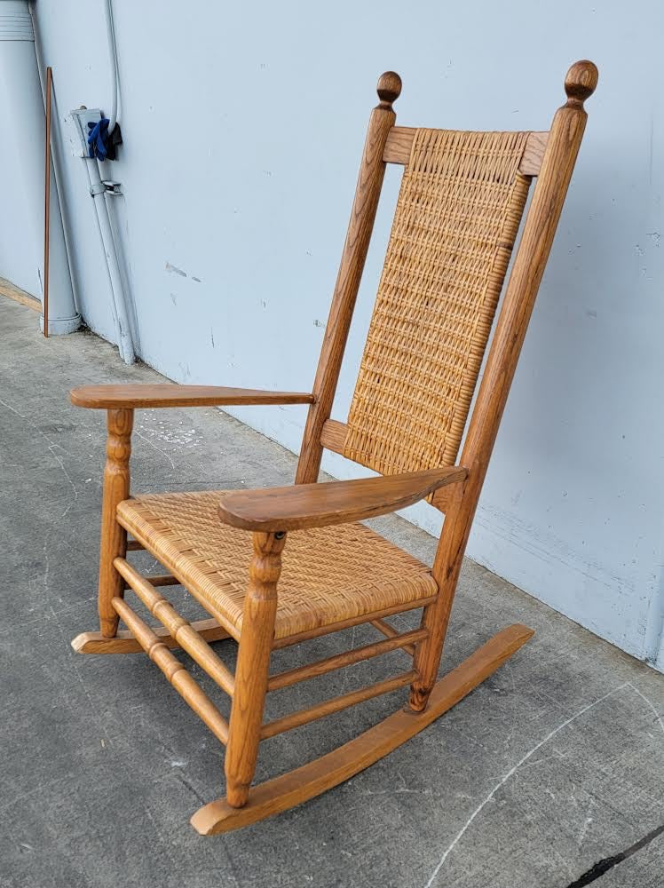 Wicker/ cane/ rattan rocking armchair antique/ vintage light wood