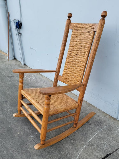 Wicker/ cane/ rattan rocking armchair antique/ vintage light wood