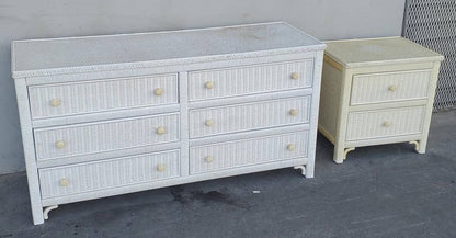 Antique/vintage Henry Link white/cream wicker dresser and nightstand set