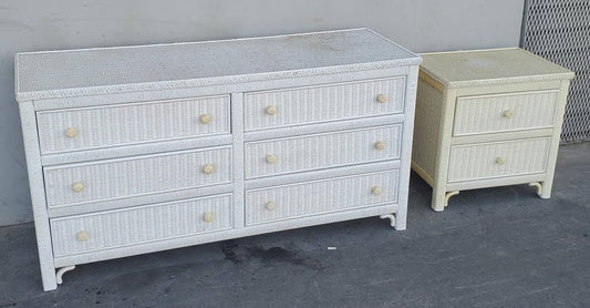 Antique/vintage Henry Link white/cream wicker dresser and nightstand set