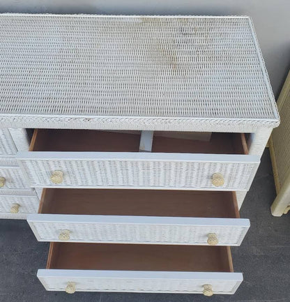 Antique/vintage Henry Link white/cream wicker dresser and nightstand set