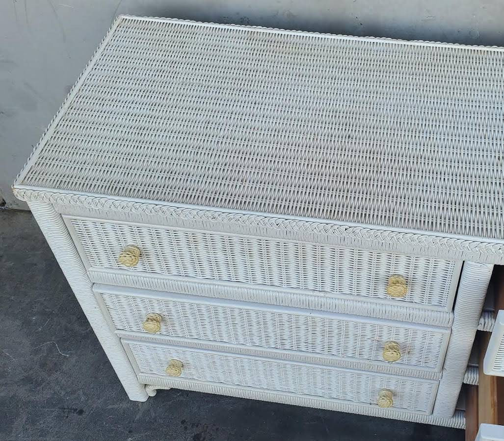 Antique/vintage Henry Link white/cream wicker dresser and nightstand set