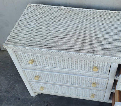 Antique/vintage Henry Link white/cream wicker dresser and nightstand set