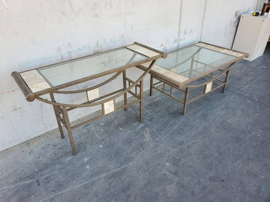 Glass top vintage console and coffee table set