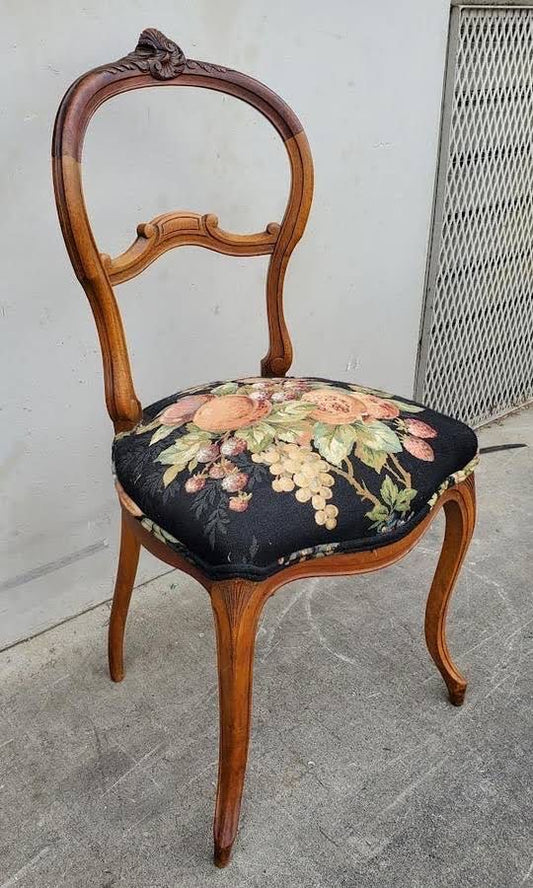 Antique Victorian/French walnut style opened ballon back side chair