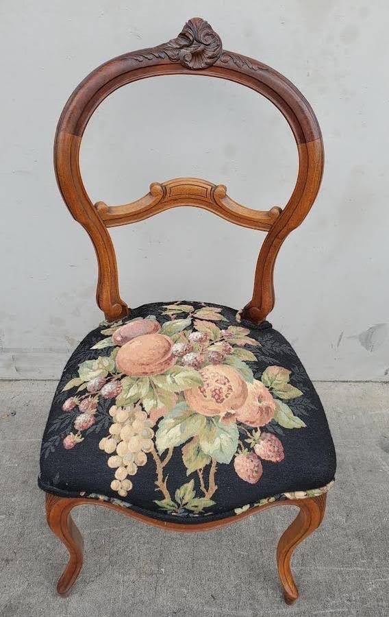Antique Victorian/French walnut style opened ballon back side chair