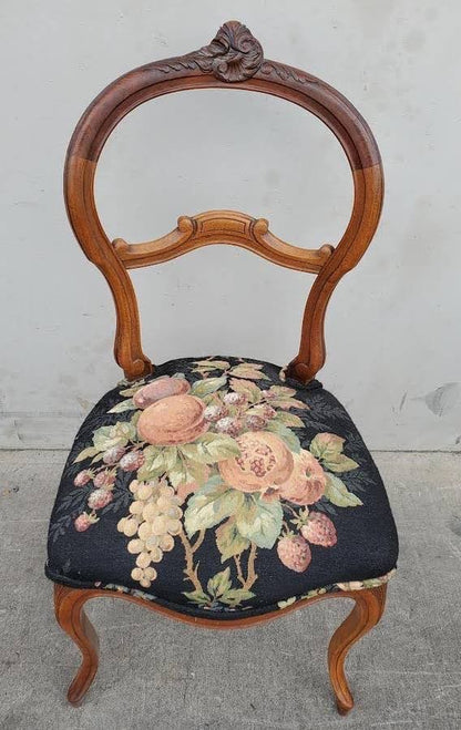 Antique Victorian/French walnut style opened ballon back side chair