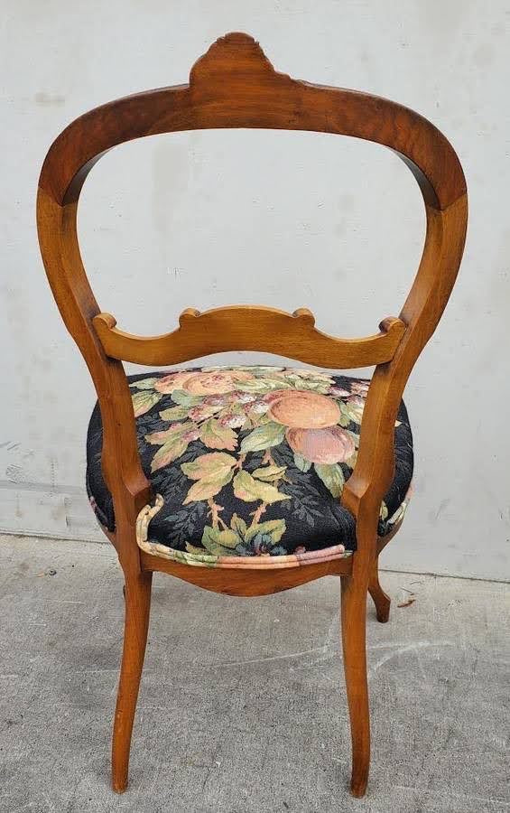 Antique Victorian/French walnut style opened ballon back side chair