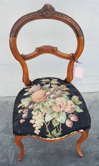 Antique Victorian/French walnut style opened ballon back side chair