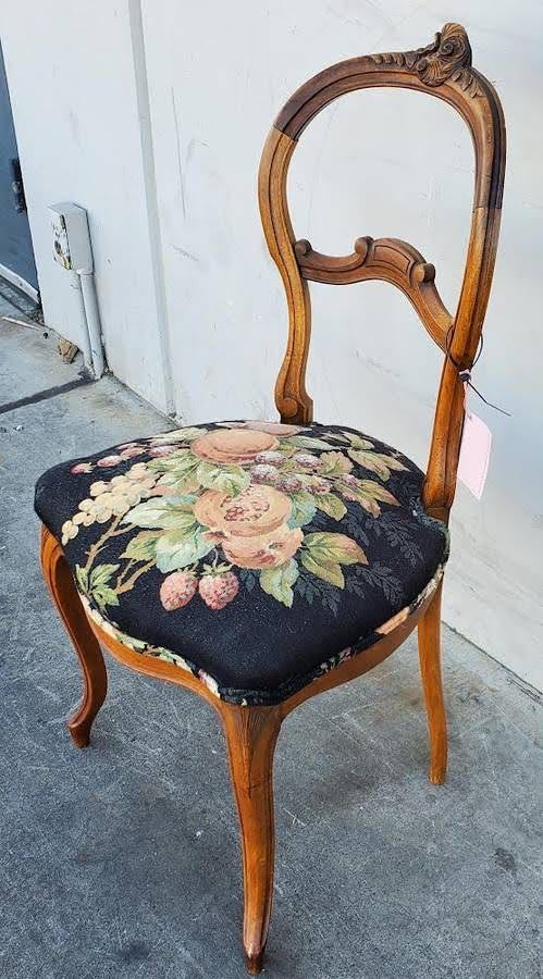 Antique Victorian/French walnut style opened ballon back side chair