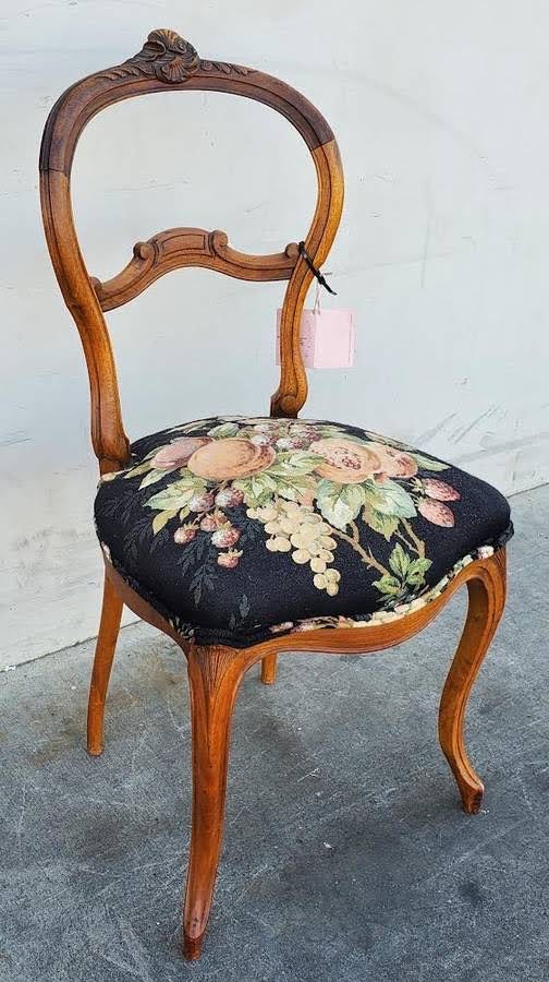 Antique Victorian/French walnut style opened ballon back side chair