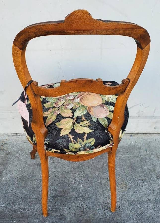 Antique Victorian/French walnut style opened ballon back side chair