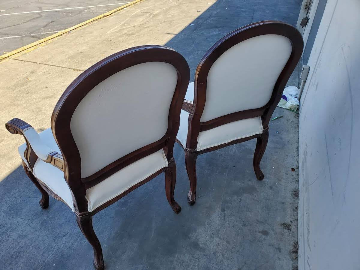 Armchairs (2) dark wood white cushioned seat  French provincial/queen Anne legs style