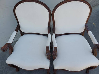 Armchairs (2) dark wood white cushioned seat  French provincial/queen Anne legs style