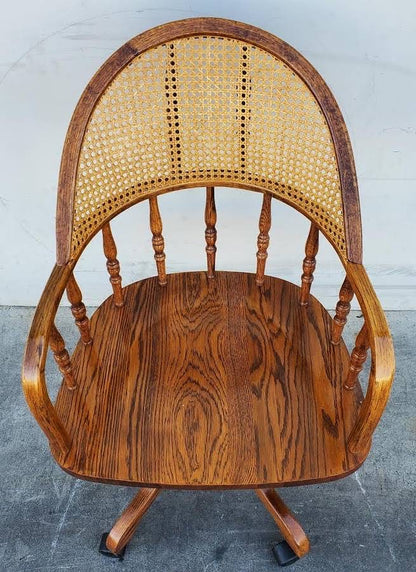 Office rolling chair round wooden wicker back