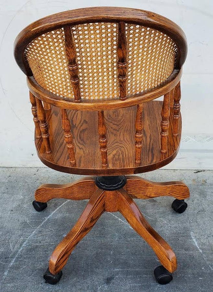 Office rolling chair round wooden wicker back
