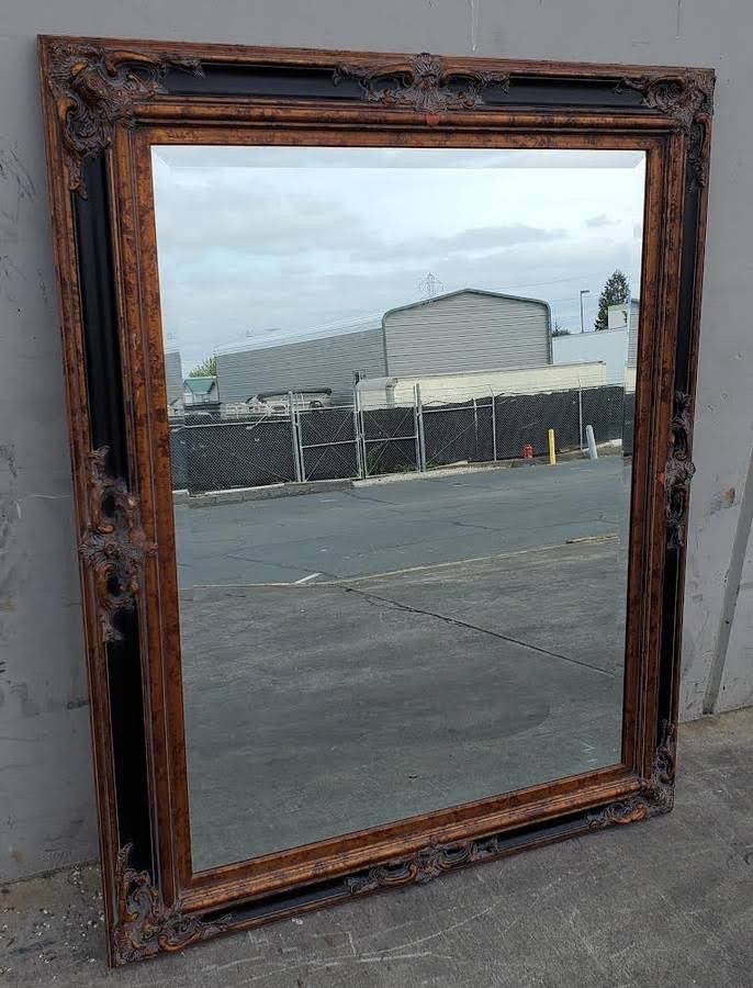 Wood/black Italian style, bevelled plate,w/ antique gilded &ebonised frame wall mirror