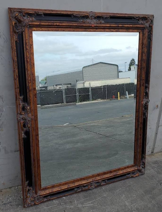 Wood/black Italian style, bevelled plate,w/ antique gilded &ebonised frame wall mirror