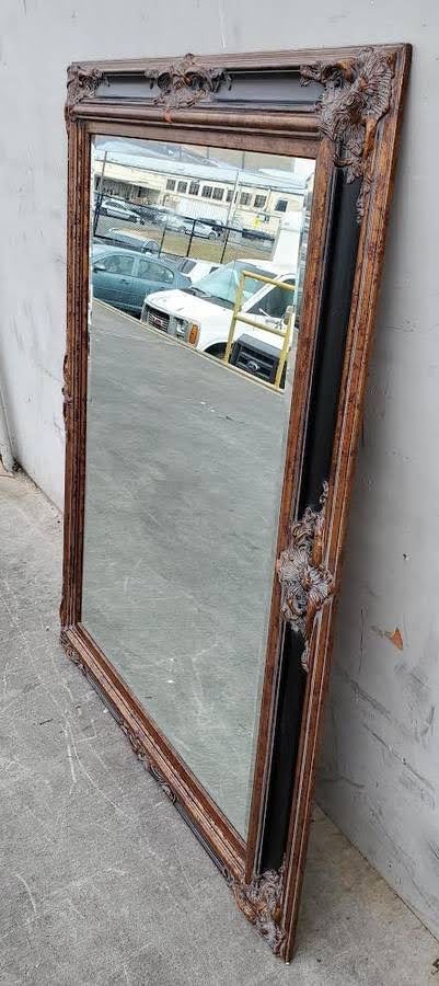 Wood/black Italian style, bevelled plate,w/ antique gilded &ebonised frame wall mirror