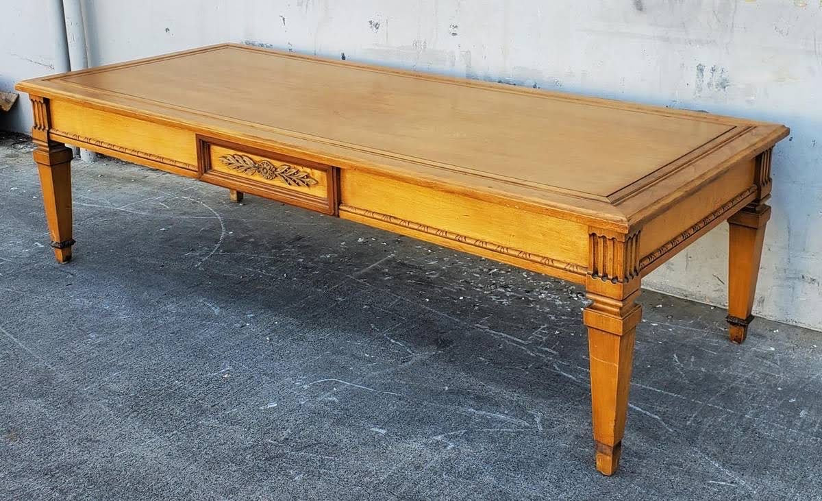 French style light wood long coffee table