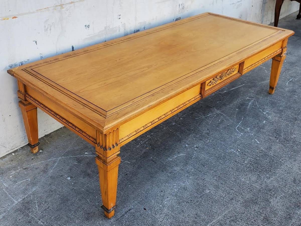 French style light wood long coffee table